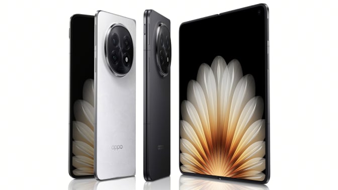 The Oppo Find N5 foldable smartphone displayed closed and open.